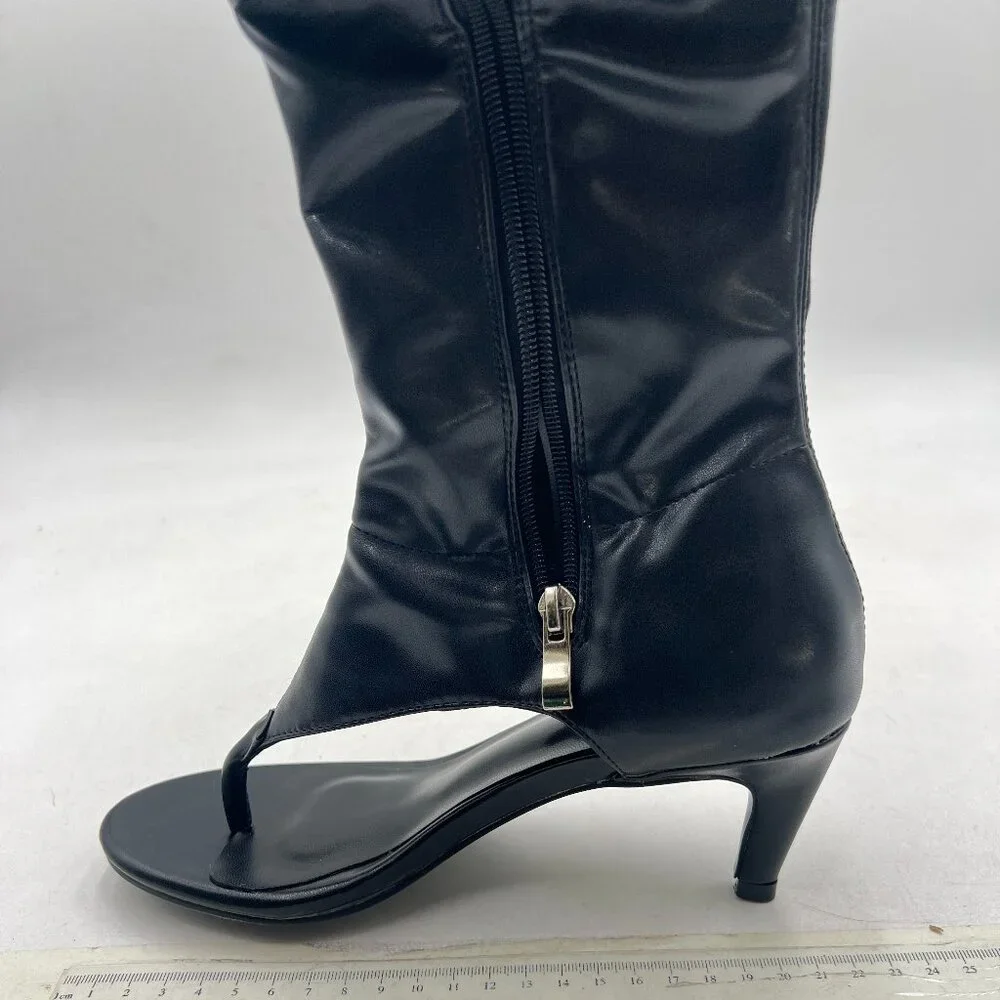 Black Fashion Ankle Boots Round Toe Sandals Low Heels Flip Flop Zippers Shoes - Picture 2 of 8